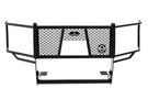 A black Ford F150 with a camera-equipped Legend grille guard by Ranch Hand emphasizing its sturdy build.