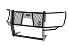 A black Ford F150 with a camera-equipped Legend grille guard by Ranch Hand emphasizing its sturdy build.