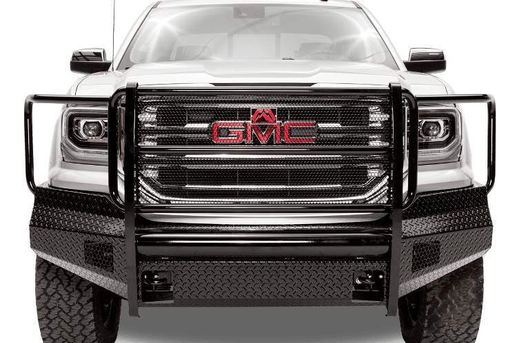 Fab Fours GM07-K2160-1 GMC Sierra 1500 2007-2013 Black Steel Front Bumper Full Guard with Tow Hooks