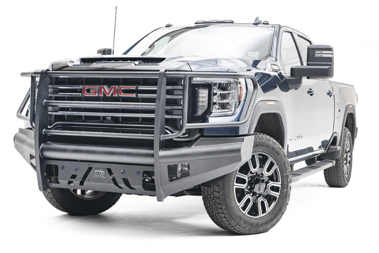 Fab Fours Black Steel Elite Front Bumper with Sensor Full Guard for 2020-2023 GMC Sierra 2500/3500