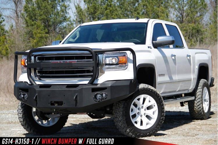 Fab Fours GMC Sierra 1500 2014-2015 Front Bumper Sensor Winch Ready with Full Guard GS14-F3150-1