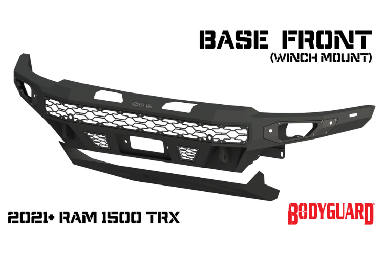 Bodyguard LAR21LYTNN Freedom Series heavy duty off road front bumper in textured black for 2021–2024 Dodge Ram 1500 TRX—winch-ready truck bumper from Bodyguard built for strength and style
