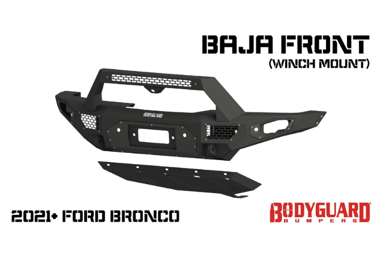 Bodyguard LBF21MYB Ford Bronco 2021-2024 Baja Front Bumper Winch Ready Sensor Bare Metal