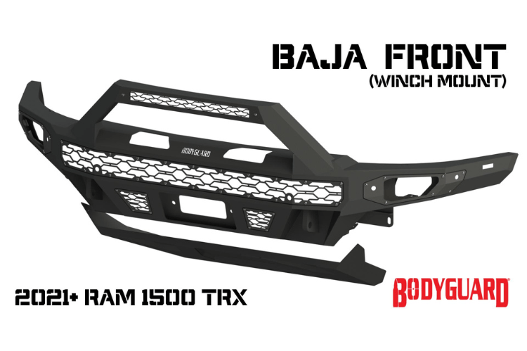 Bodyguard LBR21LYT Dodge Ram 1500 TRX 2021-2024 Freedom Series Baja Front Bumper Winch Ready Sensor Textured Black Powdercoat