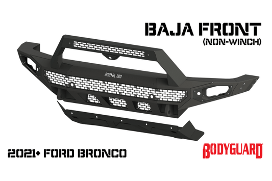 Bodyguard NBF21MYB Ford Bronco 2021-2024 Baja Front Bumper Low Profile Non-Winch Sensor Bare Metal