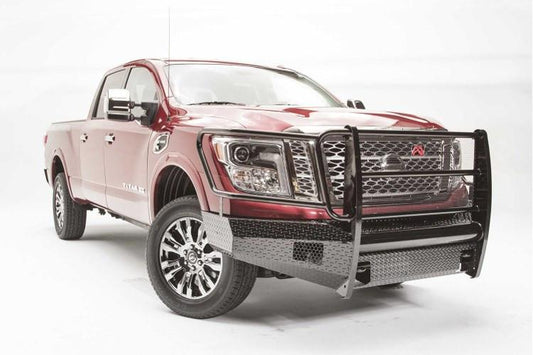 Fab Fours NT16-K3760-1 Nissan Titan XD 2016-2024 Black Steel Front Bumper Full Guard with Tow Hooks