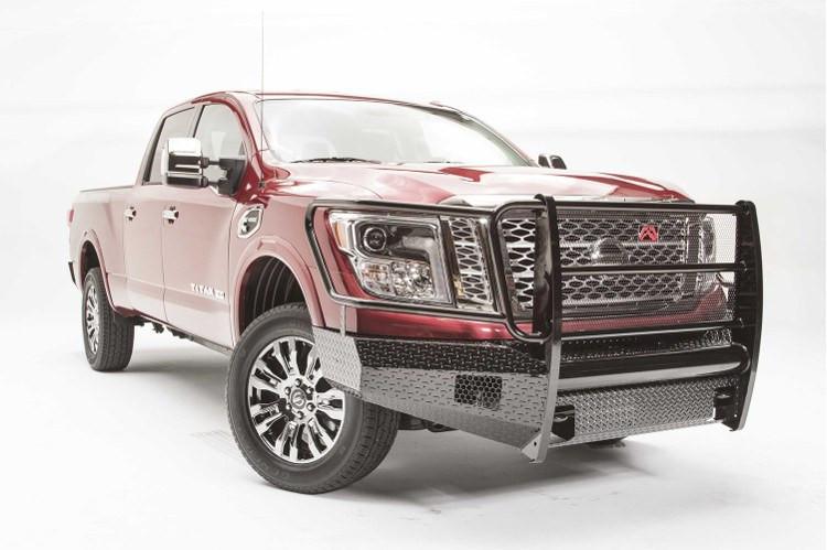 Fab Fours NT16-K3760-1 Nissan Titan XD 2016-2024 Black Steel Front Bumper Full Guard with Tow Hooks