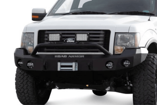 Road Armor 66134Z 2009-2014 Ford F150 Stealth Front Winch Ready Bumper Pre-Runner Style, Raw Finish and Round Fog Light Hole