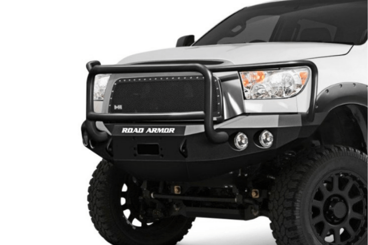 Road Armor 99031Z 2007-2013 Toyota Tundra Stealth Front Winch Ready Bumper Lonestar Guard, Raw Finish and Round Fog Light Hole