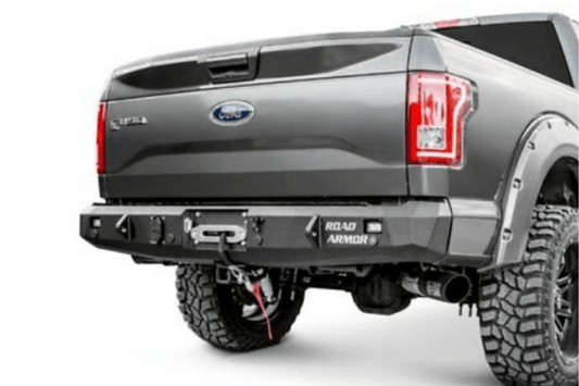 Road Armor 61200Z 1999-2007 Ford Excursion Stealth Rear Winch Ready Bumper Raw Finish and Rectangle Fog Light Hole