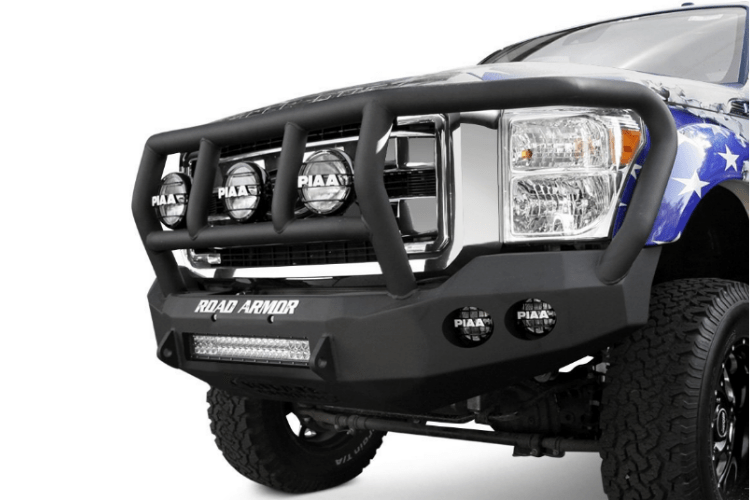 Road Armor 61102B-NW 2011-2016 Ford F250/F350/F450 Superduty Stealth Front Non-Winch Bumper Titan II Grille Guard, Black Finish and Round Fog Light Hole