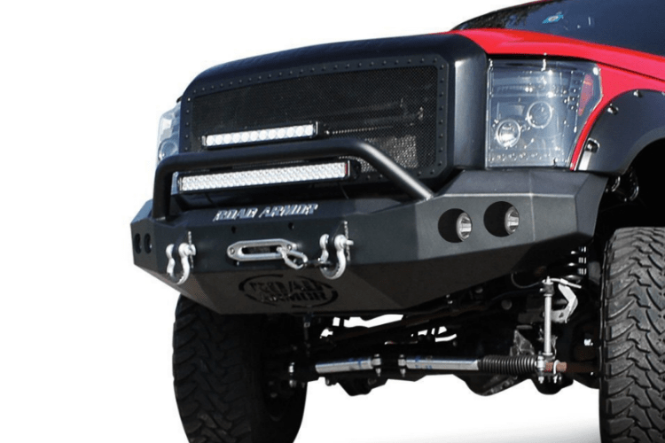Road Armor 66004Z 1999-2004 Ford F250/F350/F450 Superduty, Ford Excursion Stealth Front Winch Ready Bumper Pre-Runner Style, Raw Finish and Round Fog Light Hole