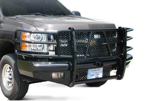 Ranch Hand FBC081BLR Legend Series front bumper for 2007.5–2010 Chevy Silverado 2500HD/3500HD, heavy-duty steel with grille guard