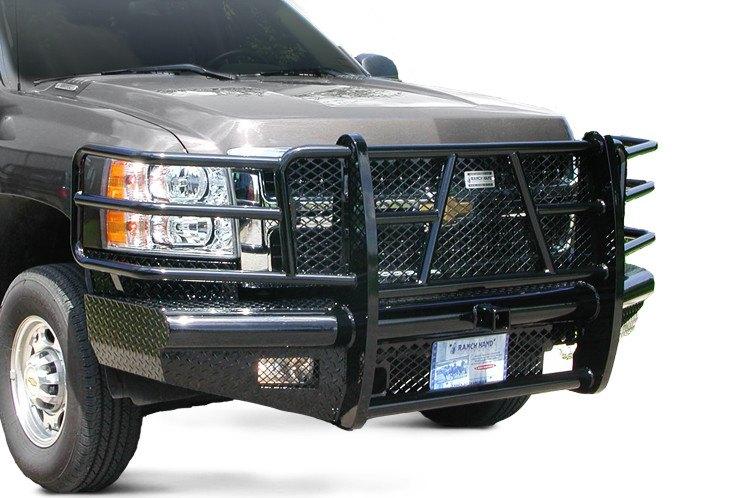 Ranch Hand FBC081BLR Legend Series front bumper for 2007.5–2010 Chevy Silverado 2500HD/3500HD, heavy-duty steel with grille guard