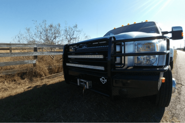 Best grille guard for deer protection—Ranch Hand FBF115BLR Sport Series bumper for Ford F250/F350/F450/F550 Super Duty.