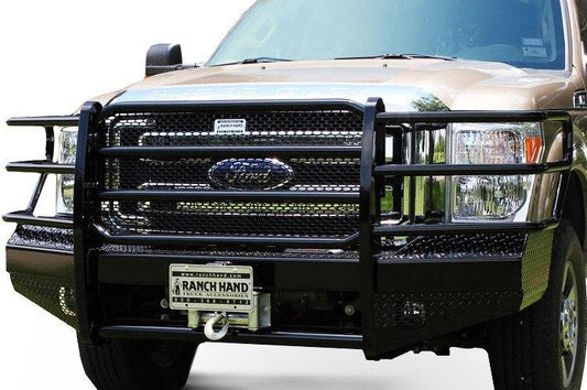 Best grille guard for deer protection—Ranch Hand FBF115BLR Sport Series bumper for Ford F250/F350/F450/F550 Super Duty.