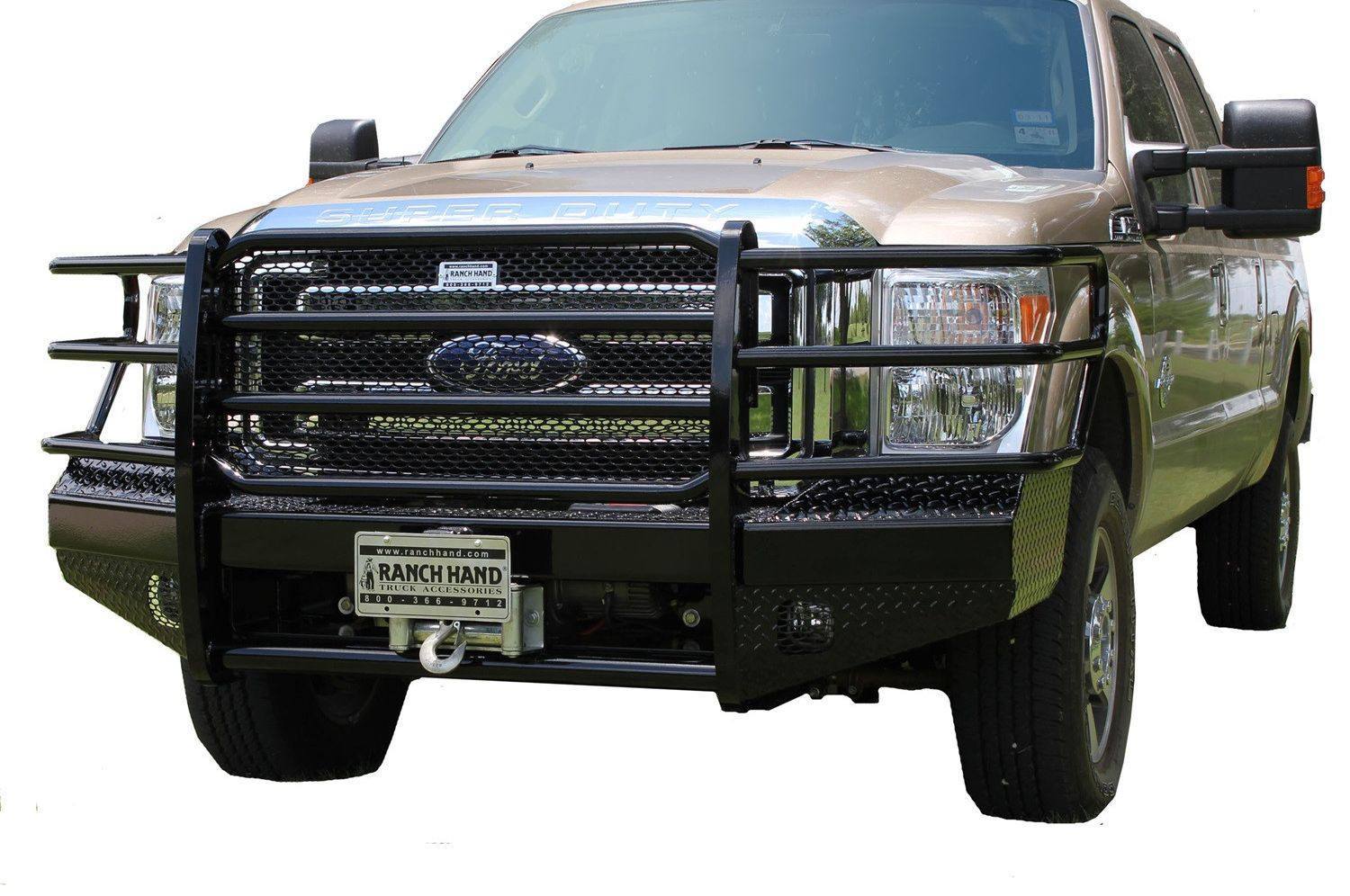 Best grille guard for deer protection—Ranch Hand FBF115BLR Sport Series bumper for Ford F250/F350/F450/F550 Super Duty.