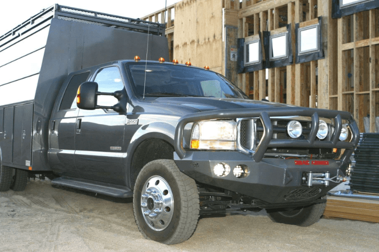 Road Armor Stealth 60502B 2005-2007 Ford F250/F350 Superduty Front Winch Ready Bumper Titan II Grille Guard, Black Finish and Round Fog Light Hole
