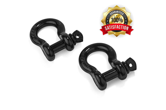 3/4" Shackles - 2 Pack - Anti Rust Black Powder Coat - Rugged 4.75 Ton (9,500 Lbs) Capacity - Heavy Duty D Ring for Vehicle Recovery, Towing, Stump Removal, & More - Accessory for Jeeps & Trucks - BumperOnly