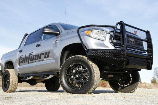 Fab Fours TT14-K2860-1 Toyota Tundra 2014-2021 Black Steel Front Bumper Full Guard with Tow Hooks