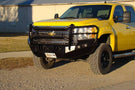Heavy-duty custom bumper BGRMA0710CH by Throttle Down Kustoms, fits 2007–2010 Chevy Silverado with grille guard and Mayhem Guard design.