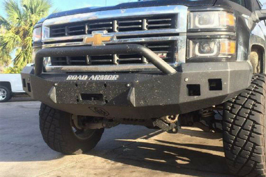 Road Armor Stealth 315R4B-NW 2015-2019 Chevy Silverado 2500/3500 Front Non-Winch Bumper Pre-Runner Style, Black Finish and Square Fog Light Hole
