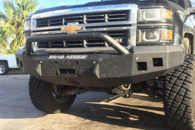 Road Armor Stealth 315R4B-NW 2015-2019 Chevy Silverado 2500/3500 Front Non-Winch Bumper Pre-Runner Style, Black Finish and Square Fog Light Hole