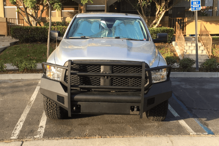 Fab Fours DR13-R2960-1 Dodge Ram 1500 2013-2018 Black Steel Elite Front Bumper Full Guard with Tow Hooks