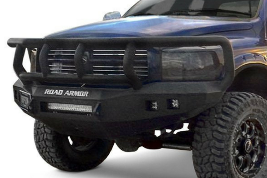Road Armor Stealth 406R2B 2006-2009 Dodge Ram 2500/3500 Front Winch Ready Bumper Titan II Grille Guard, Black Finish and Square Fog Light Hole