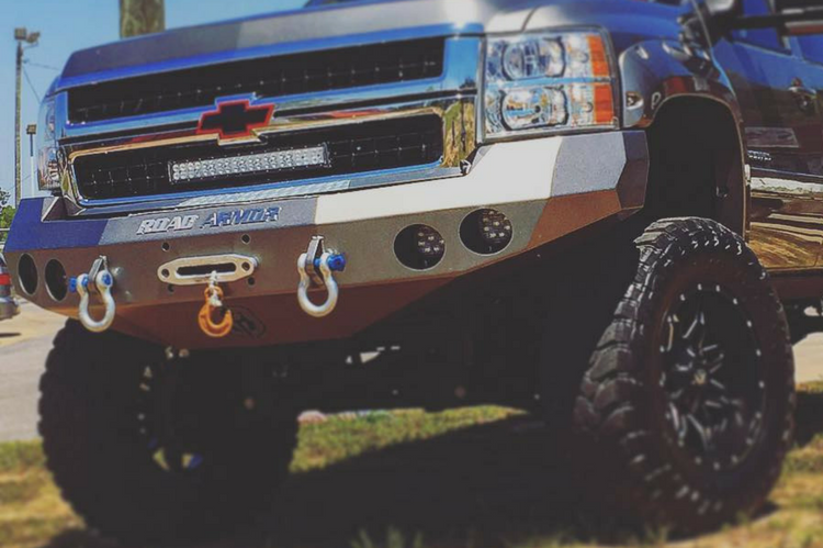 Road Armor Stealth 37200B 2008-2010 Chevy Silverado 2500/3500 Front Winch Ready Bumper No Guard, Black Finish and Round Fog Light Hole