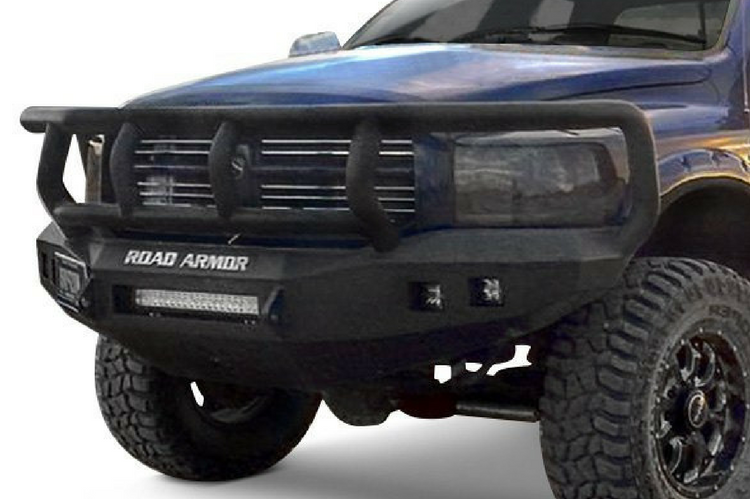 Road Armor Stealth 406R2B-NW 2006-2009 Dodge Ram 2500/3500 Front Non-Winch Bumper Titan II Grille Guard, Black Finish and Square Fog Light Hole