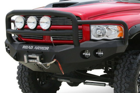 Road Armor Stealth 44075B-NW 2006-2008 Dodge Ram 1500 Front Non-Winch Bumper Lonestar Guard, Black Finish and Round Fog Light Hole