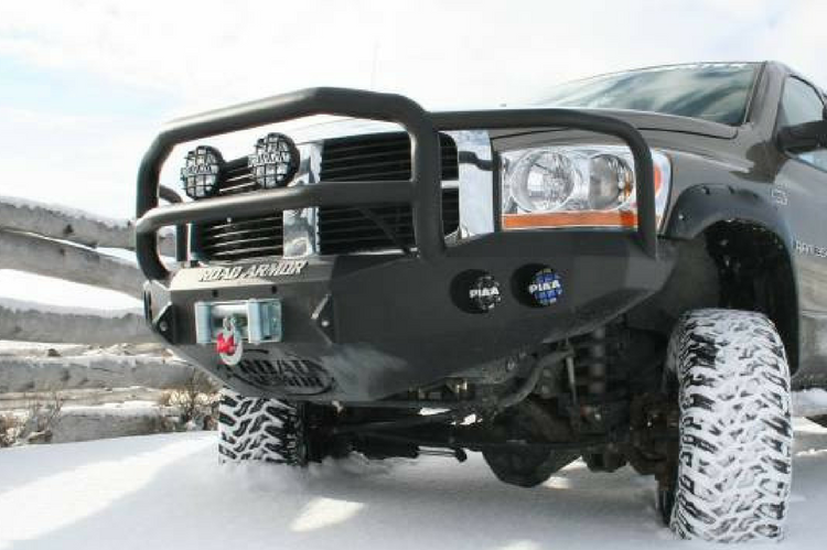 Road Armor Stealth 44065B-NW 2006-2009 Dodge Ram 2500/3500 Front Non-Winch Bumper Lonestar Guard, Black Finish and Round Fog Light Hole
