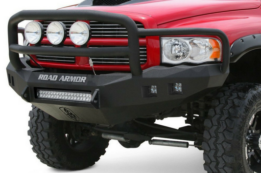 Road Armor Stealth 406R5B 2006-2009 Dodge Ram 2500/3500 Front Winch Ready Bumper Lonestar Guard, Black Finish and Square Fog Light Hole