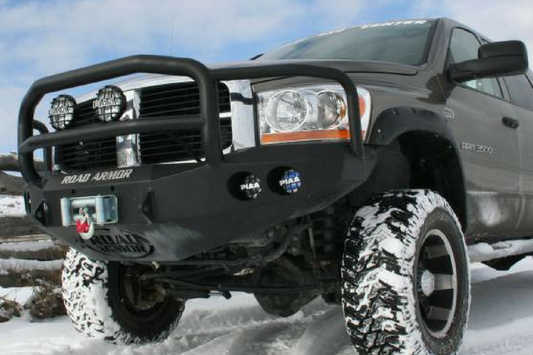 Road Armor Stealth 44065B-NW 2006-2009 Dodge Ram 2500/3500 Front Non-Winch Bumper Lonestar Guard, Black Finish and Round Fog Light Hole