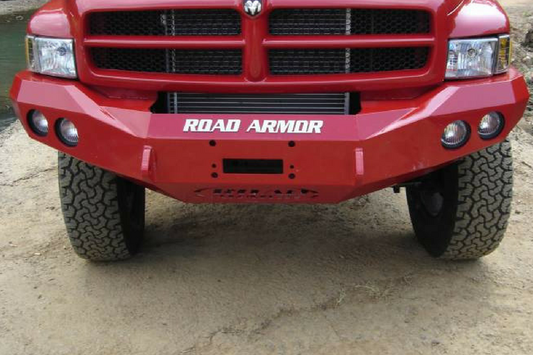 Road Armor Stealth 47010B 1997-2002 Dodge Ram 2500/3500 Front Winch Ready Bumper No Guard, Black Finish and Round Fog Light Hole