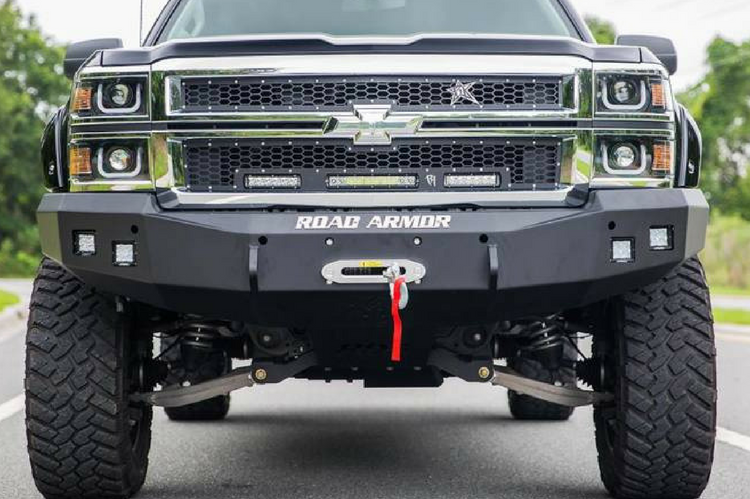 Road Armor Stealth 314R0B 2014-2015 Chevy Silverado 1500 Front Winch Ready Bumper No Guard, Black Finish and Square Fog Light Hole