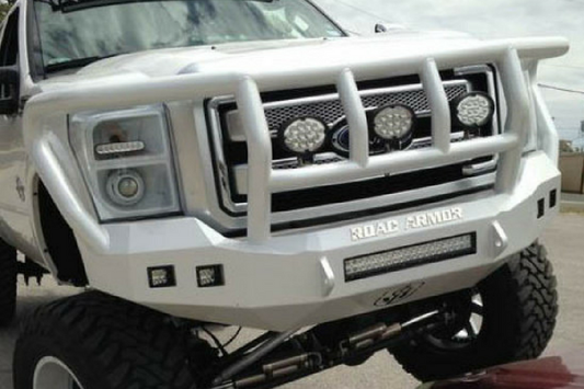 Road Armor Stealth 608R2B 2008-2010 Ford F250/F350/F450 Superduty Front Winch Ready Bumper Titan II Grille Guard, Black Finish and Square Fog Light Hole