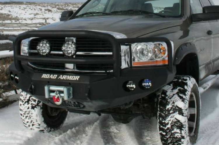 Road Armor Stealth 44065B-NW 2006-2009 Dodge Ram 2500/3500 Front Non-Winch Bumper Lonestar Guard, Black Finish and Round Fog Light Hole