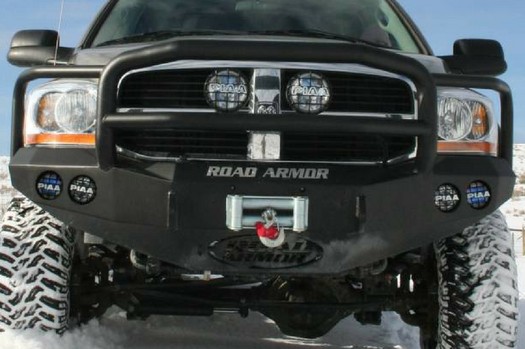 Road Armor Stealth 44065B-NW 2006-2009 Dodge Ram 2500/3500 Front Non-Winch Bumper Lonestar Guard, Black Finish and Round Fog Light Hole