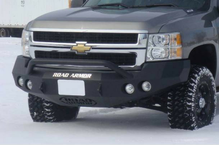 Road Armor Stealth 37704B-NW 2008-2013 Chevy Silverado 1500 Front Non-Winch Bumper Pre-Runner Style, Black Finish and Round Fog Light Hole