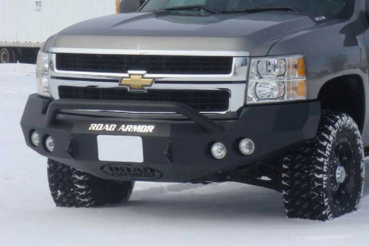 Road Armor Stealth 37704B 2008-2013 Chevy Silverado 1500 Front Winch Ready Bumper Pre-Runner Style, Black Finish and Round Fog Light Hole