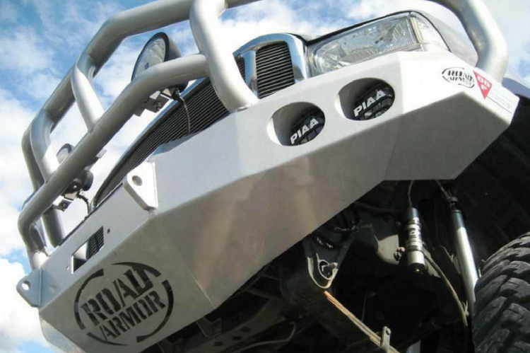Road Armor Stealth 60502B 2005-2007 Ford F250/F350 Superduty Front Winch Ready Bumper Titan II Grille Guard, Black Finish and Round Fog Light Hole