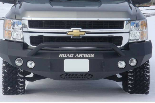 Road Armor Stealth 37704B-NW 2008-2013 Chevy Silverado 1500 Front Non-Winch Bumper Pre-Runner Style, Black Finish and Round Fog Light Hole