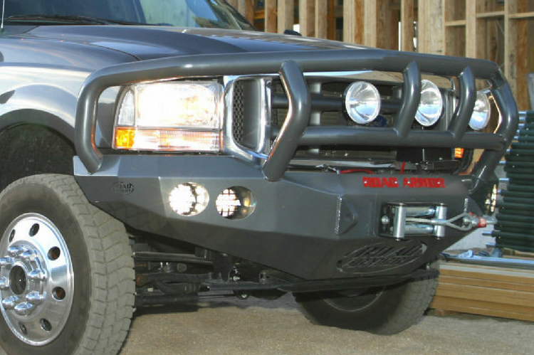 Road Armor Stealth 60502B 2005-2007 Ford F250/F350 Superduty Front Winch Ready Bumper Titan II Grille Guard, Black Finish and Round Fog Light Hole