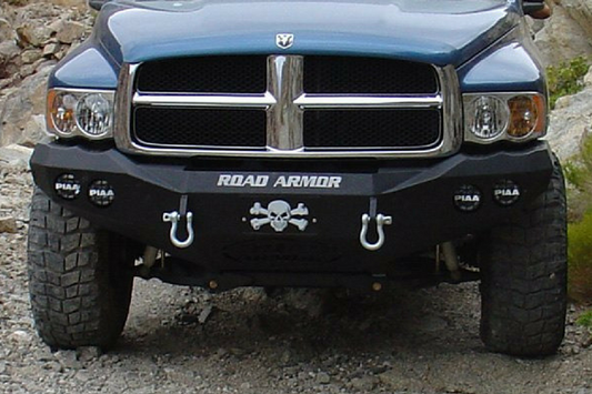 Road Armor Stealth 44030B 2002-2005 Dodge Ram 1500 Front Winch Ready Bumper No Guard, Black Finish and Round Fog Light Hole