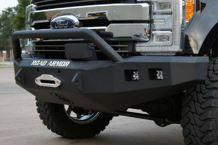 Road Armor 617f4b Ford F250/F350 Superduty 2017-2018 Stealth Front Bumper Pre-Runner Guard Winch Ready with Square Light Holes