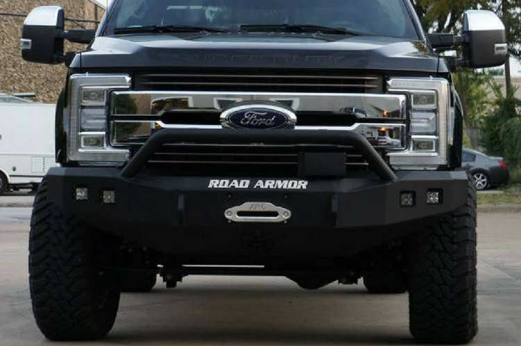 Road Armor 617f4b Ford F250/F350 Superduty 2017-2018 Stealth Front Bumper Pre-Runner Guard Winch Ready with Square Light Holes