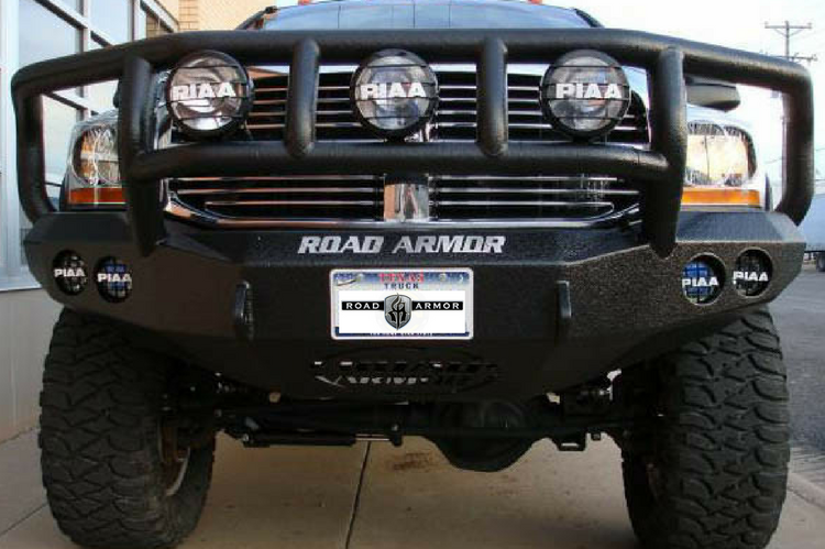 Road Armor Stealth 38202B-NW 2011-2014 Chevy Silverado 2500/3500 Front Non-Winch Bumper Titan II Grille Guard, Black Finish and Round Fog Light Hole