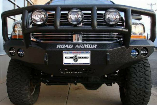 Road Armor Stealth 44062B-NW 2006-2009 Dodge Ram 2500/3500 Front Non-Winch Bumper Titan II Grille Guard, Black Finish and Round Fog Light Hole